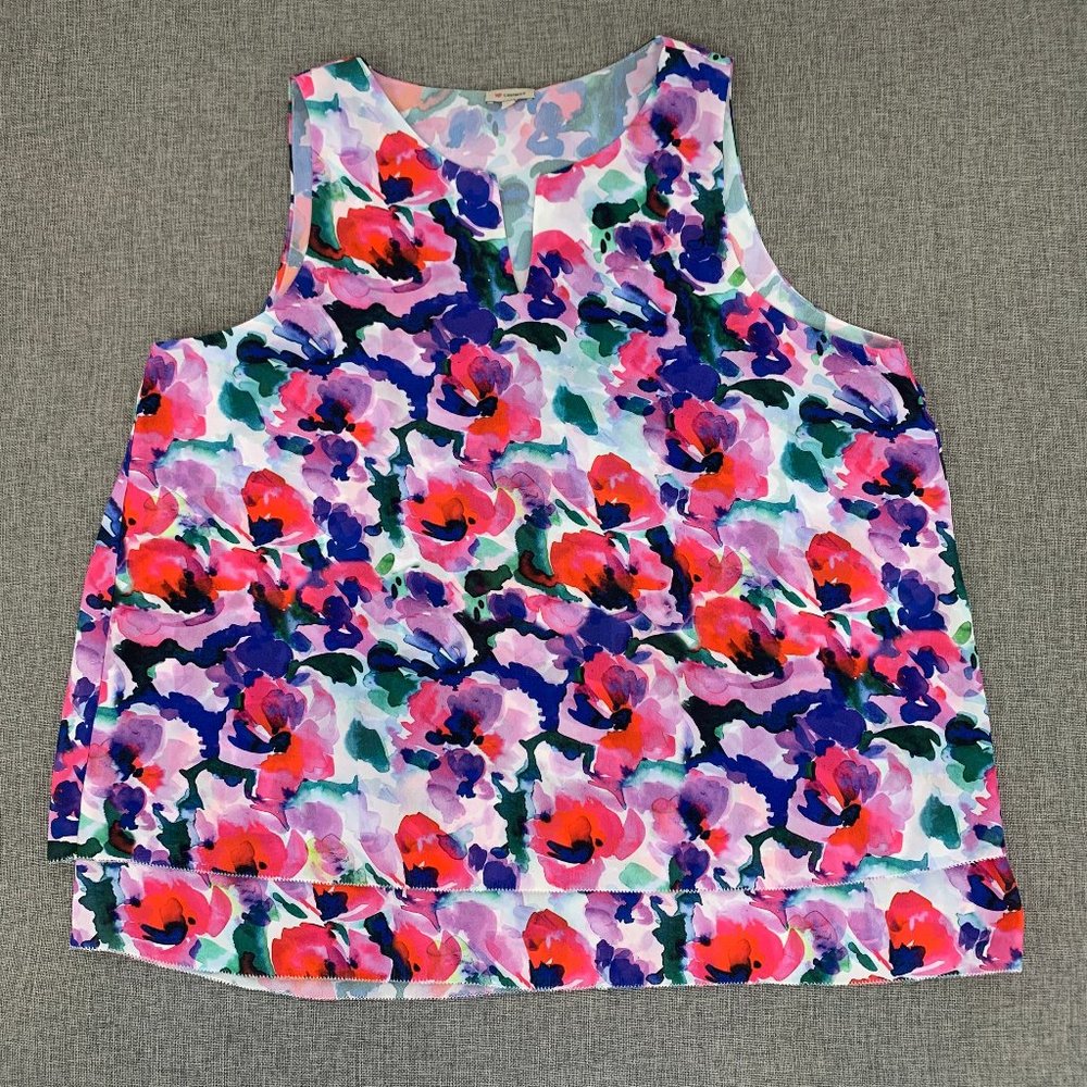 Cremieux Soft Watercolor Floral‎ Blouse Sleeveless Large Double Layered Detail